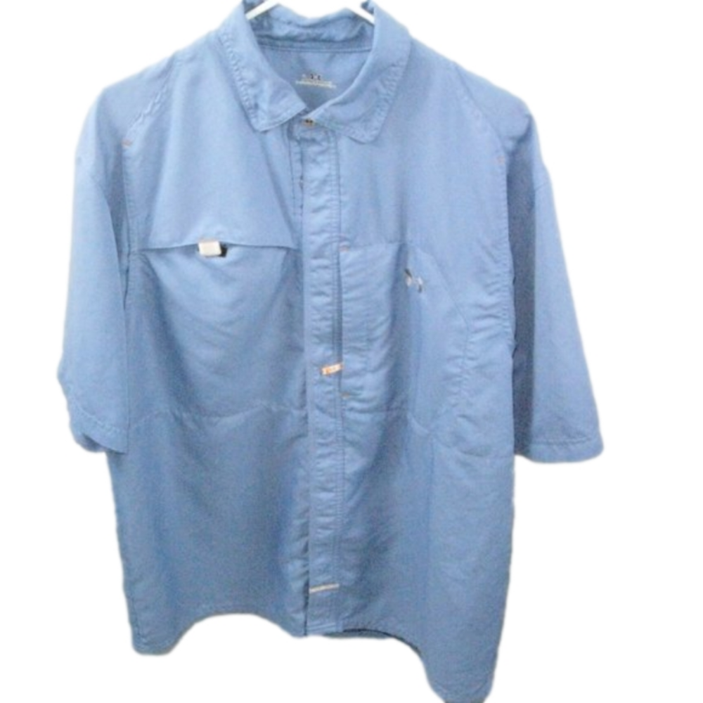 Under Armour Men's Light Blue Short Sleeve Vented Fishing Shirt Size Large